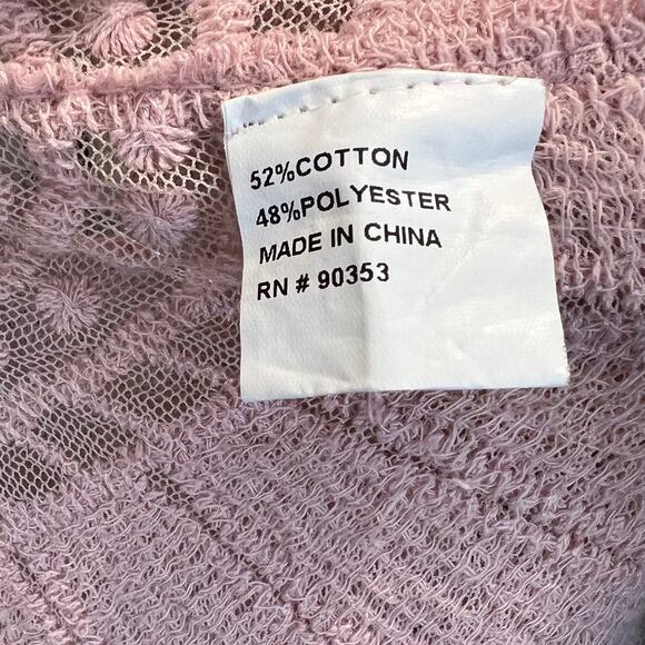 Rebellion Again Pink Sheer Floral Lace Long Open Front Cover Up Womens Sz Medium - Picture 7 of 7